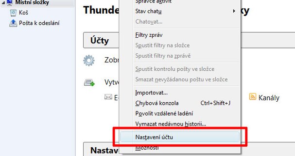 Návod jak nastavit poštovní účet v programu Thunderbird