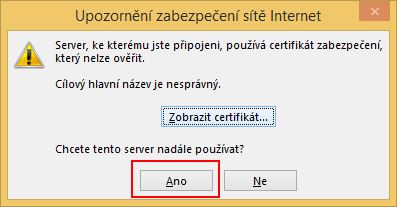 Outlook 2013 - Potvrzení certifikátu