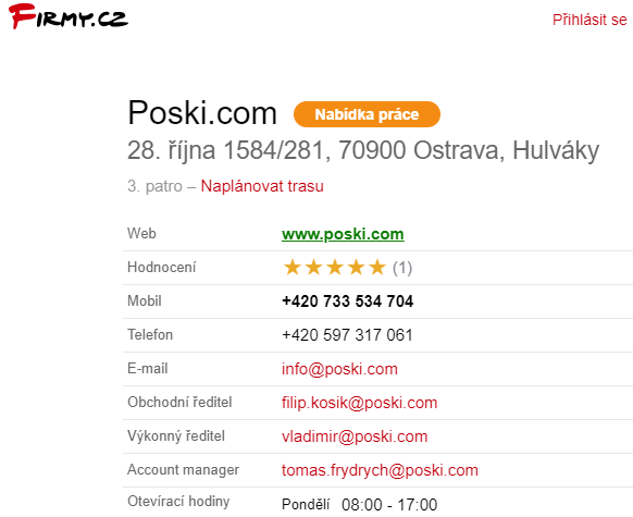 Firmy.cz - zápis firmy Poski.com